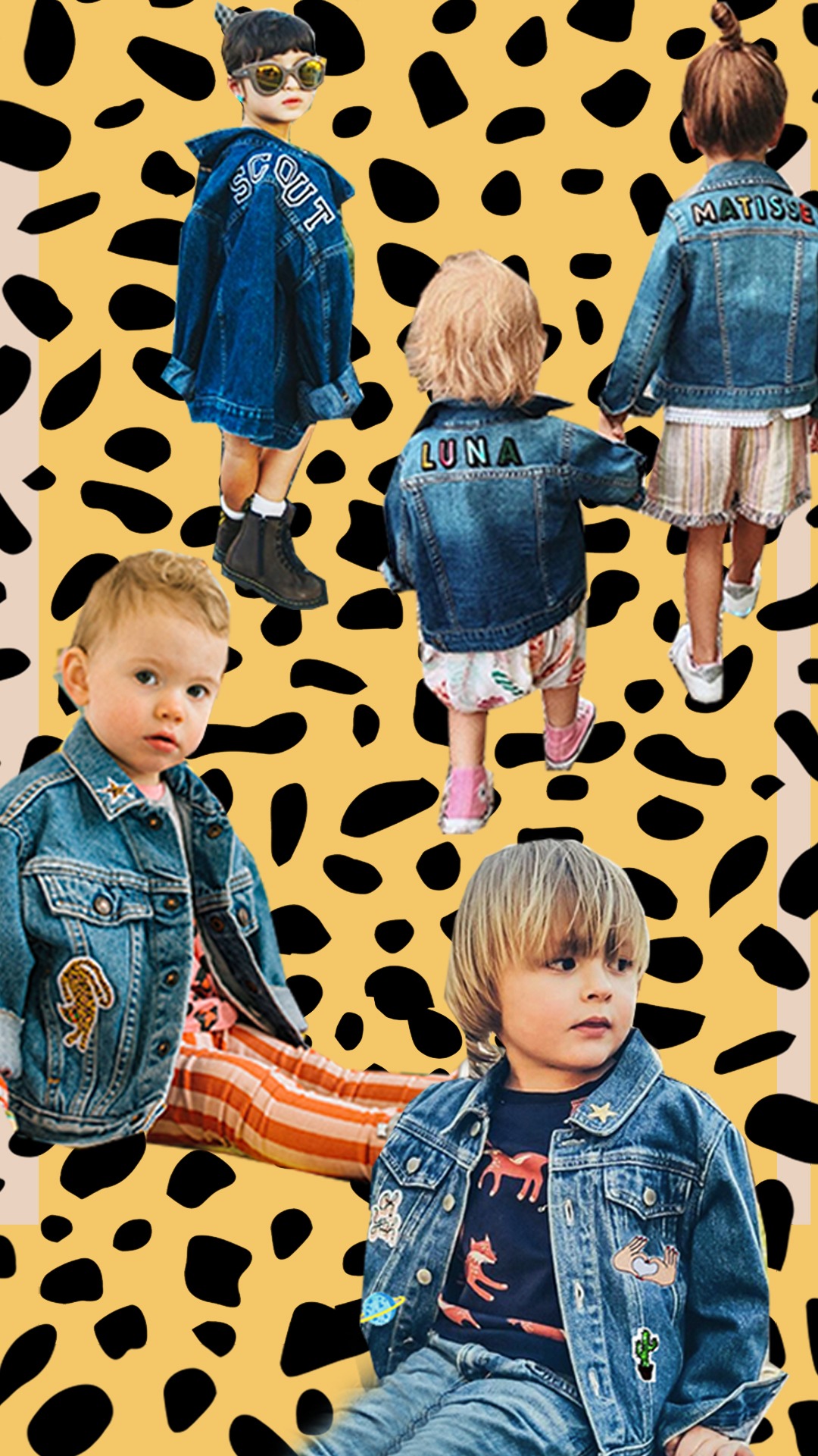 Patchy Tiger denim campaign with children against a golden spotted backdrop
