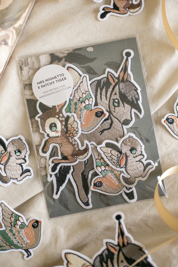 Mrs Mighetto x Patchy Tiger: illustrated embroidered character patches