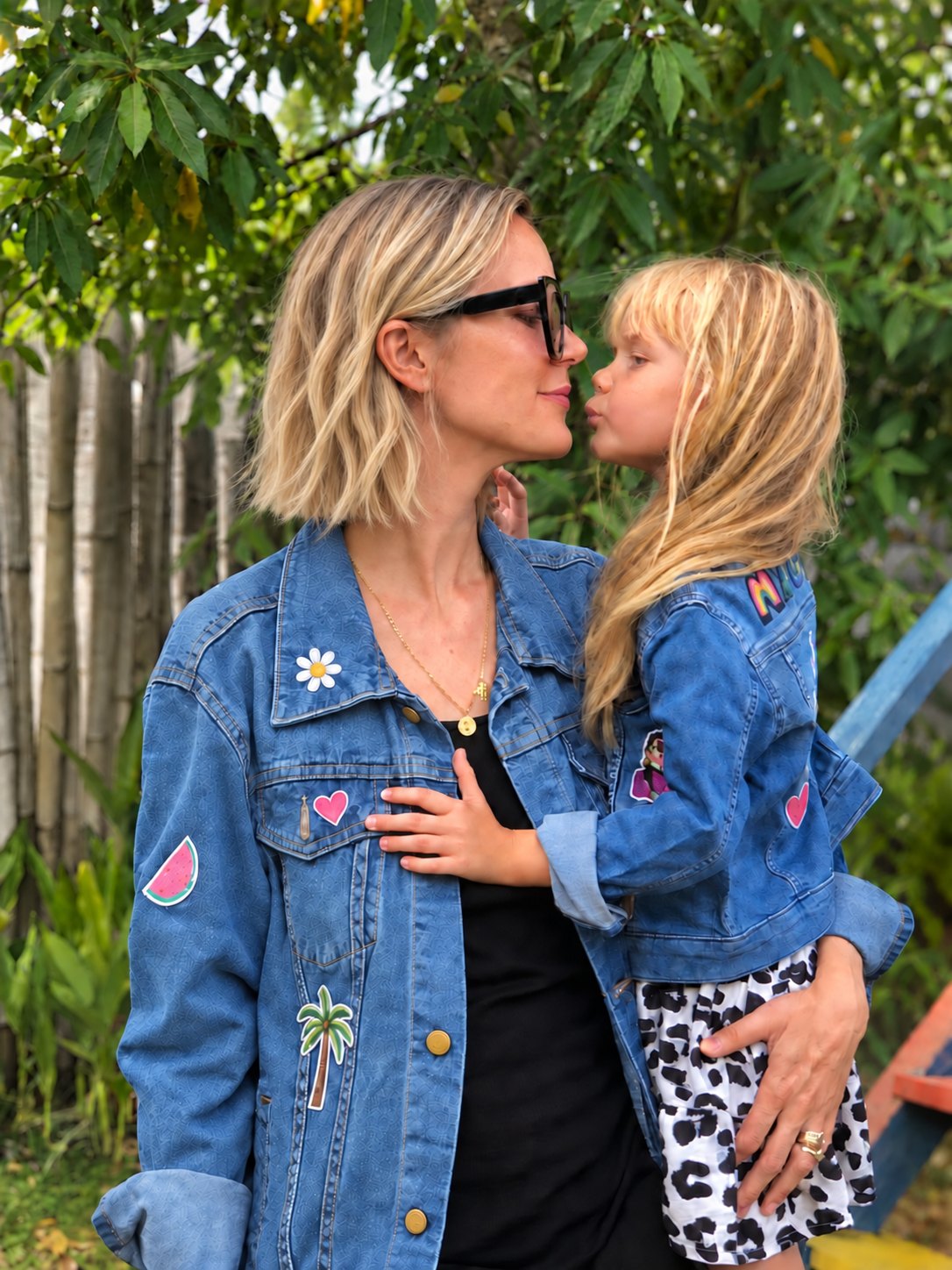 Matilda Gyllenhammar in Patchy Tiger denim with her daughter