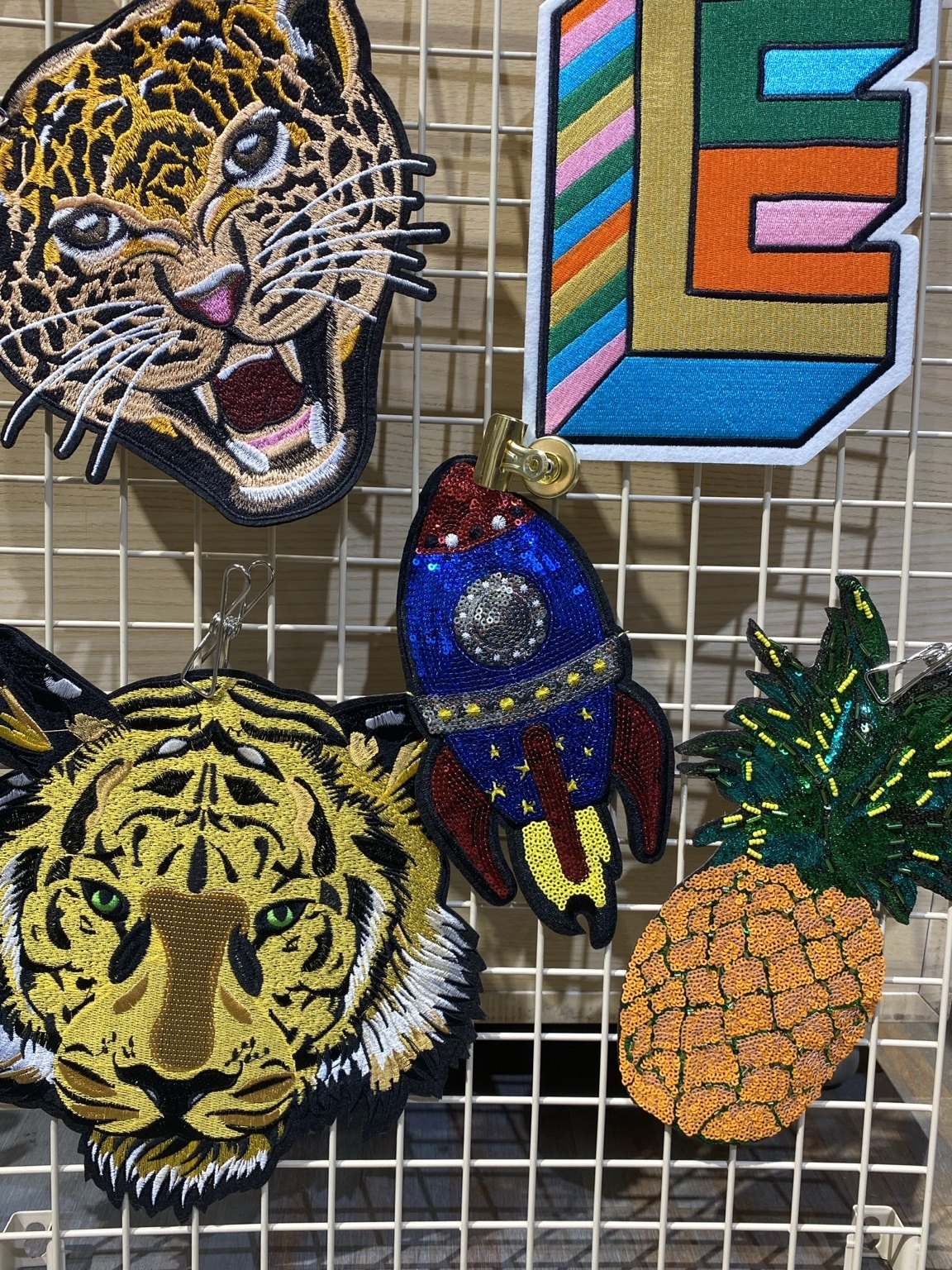 Leopard, tiger, rocket and pineapple embroidery patches