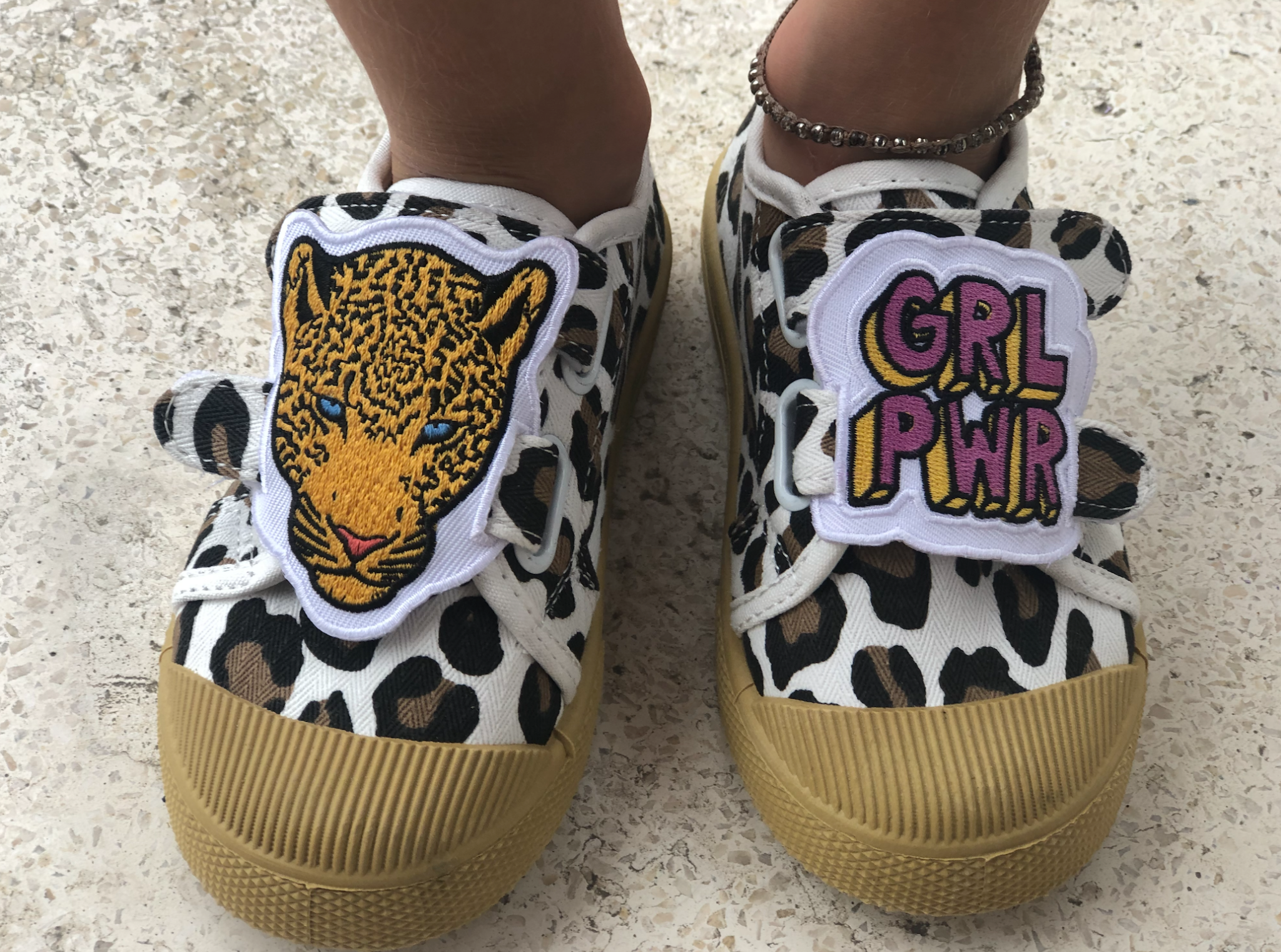 Leopard-print shoes customised with Patchy Tiger patches